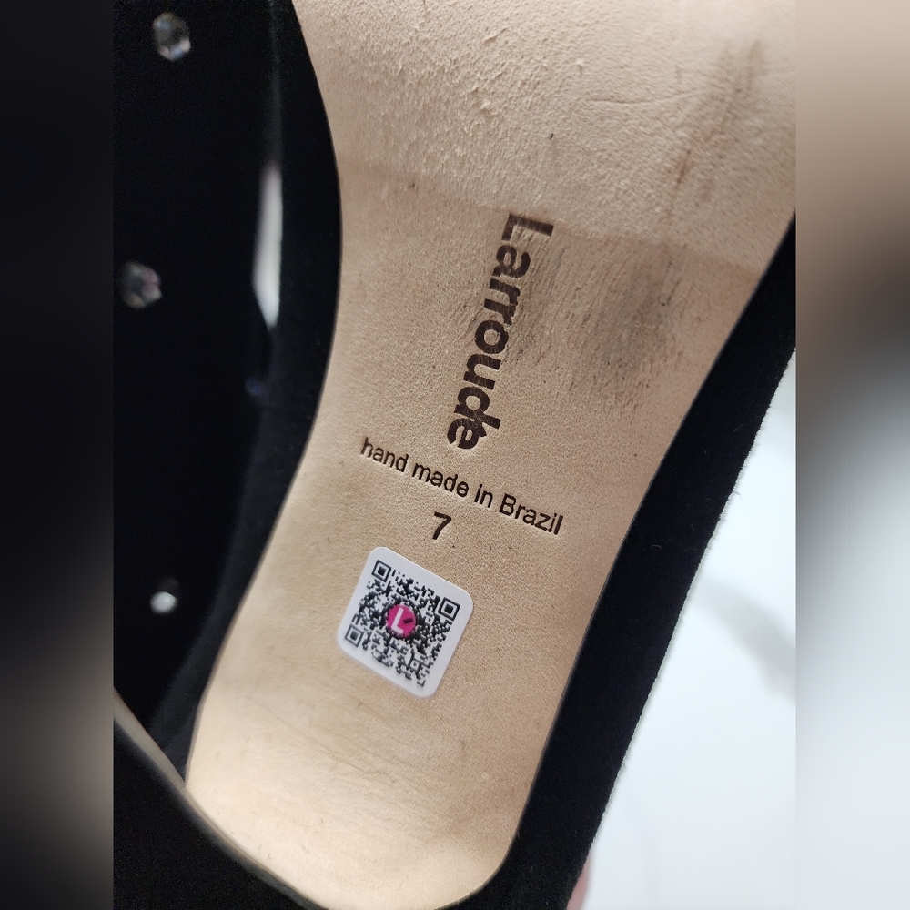 Larroude Crystal Embellished Pointed Toe Knee High Boot (Women) Size 7 - Picture 6 of 7